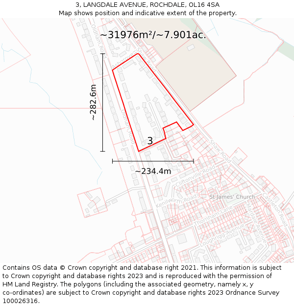 3, LANGDALE AVENUE, ROCHDALE, OL16 4SA: Plot and title map
