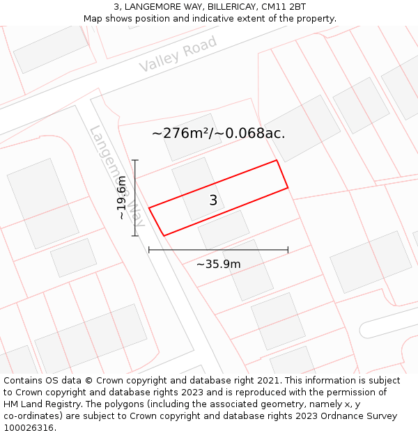 3, LANGEMORE WAY, BILLERICAY, CM11 2BT: Plot and title map