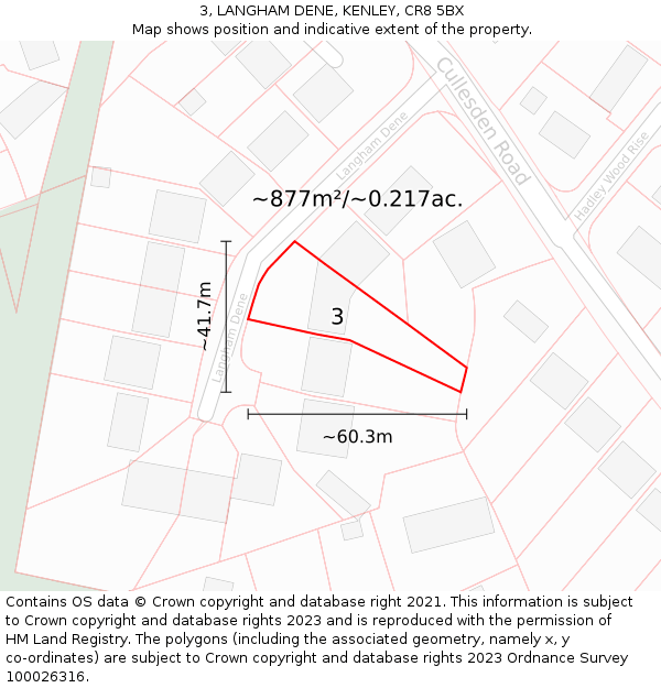 3, LANGHAM DENE, KENLEY, CR8 5BX: Plot and title map