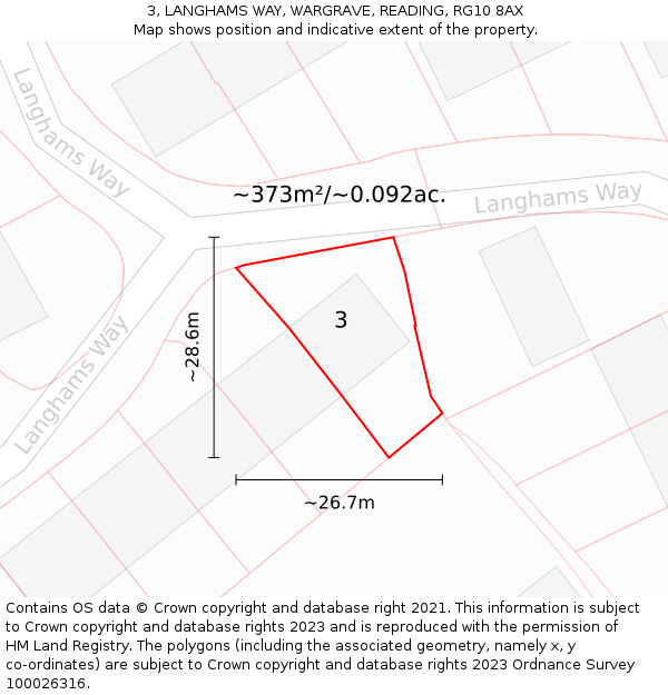 3, LANGHAMS WAY, WARGRAVE, READING, RG10 8AX: Plot and title map