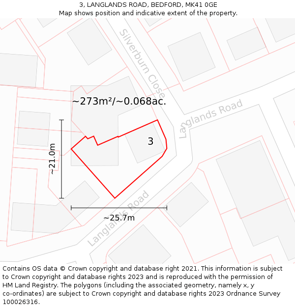 3, LANGLANDS ROAD, BEDFORD, MK41 0GE: Plot and title map