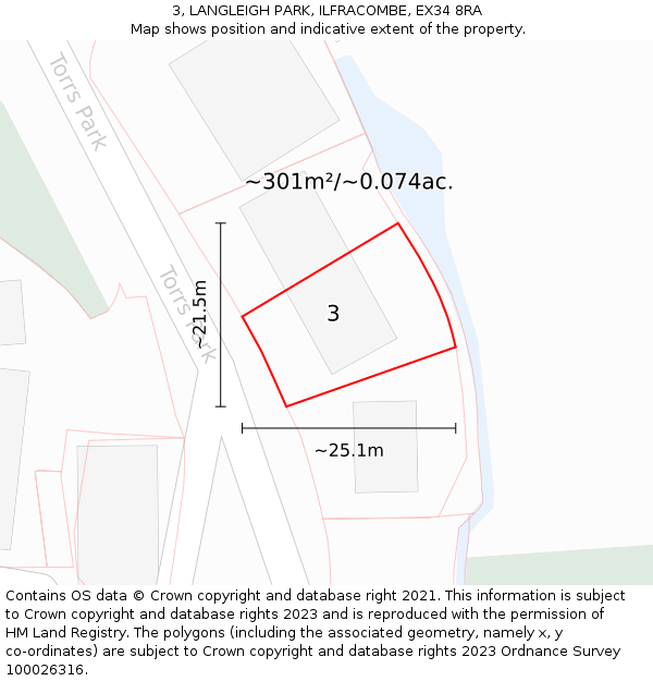3, LANGLEIGH PARK, ILFRACOMBE, EX34 8RA: Plot and title map