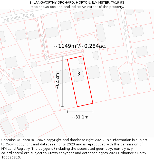 3, LANGWORTHY ORCHARD, HORTON, ILMINSTER, TA19 9SJ: Plot and title map
