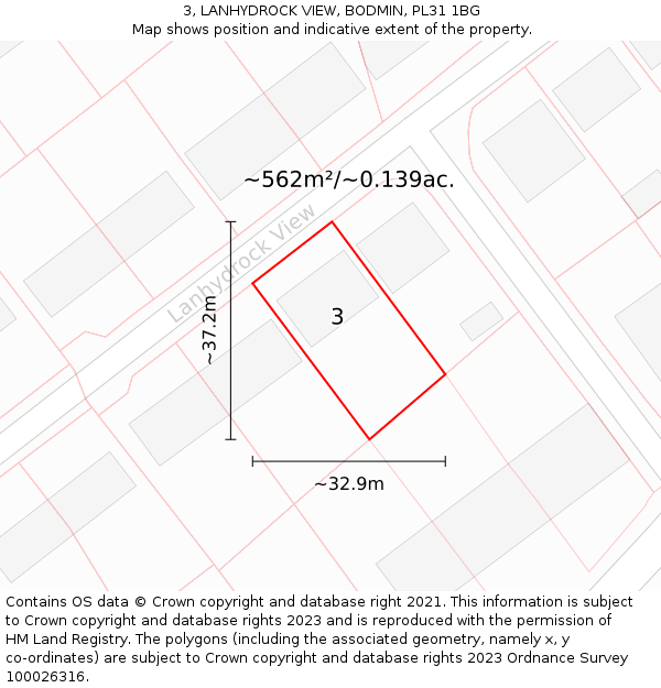 3, LANHYDROCK VIEW, BODMIN, PL31 1BG: Plot and title map
