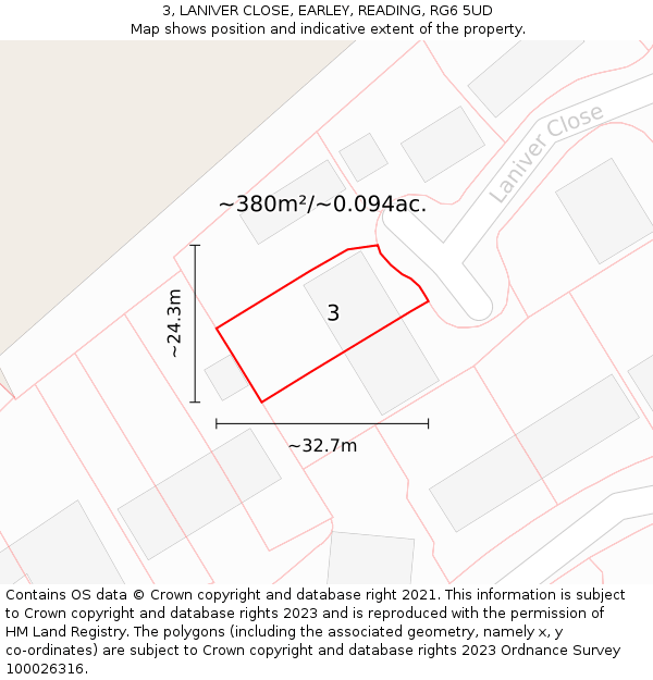3, LANIVER CLOSE, EARLEY, READING, RG6 5UD: Plot and title map