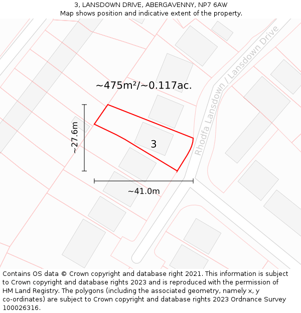 3, LANSDOWN DRIVE, ABERGAVENNY, NP7 6AW: Plot and title map