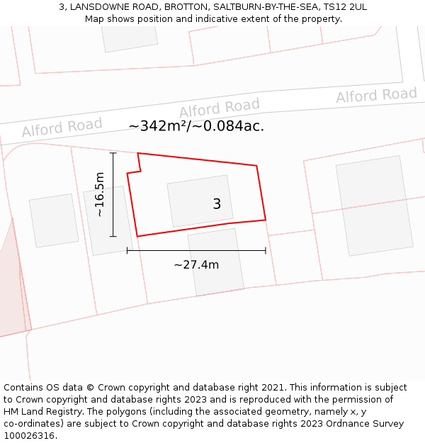 3, LANSDOWNE ROAD, BROTTON, SALTBURN-BY-THE-SEA, TS12 2UL: Plot and title map