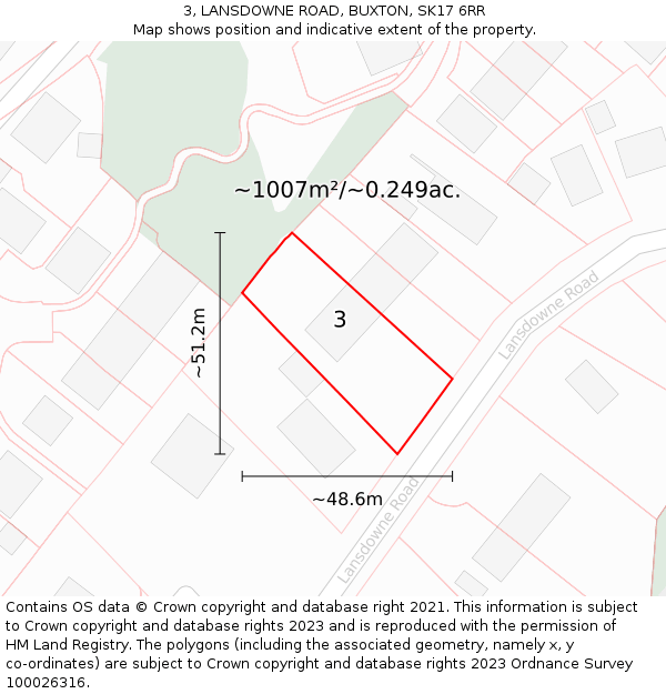 3, LANSDOWNE ROAD, BUXTON, SK17 6RR: Plot and title map
