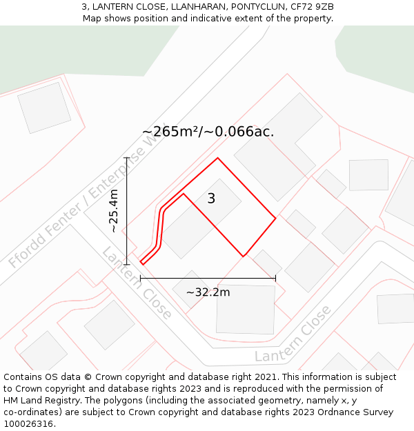3, LANTERN CLOSE, LLANHARAN, PONTYCLUN, CF72 9ZB: Plot and title map