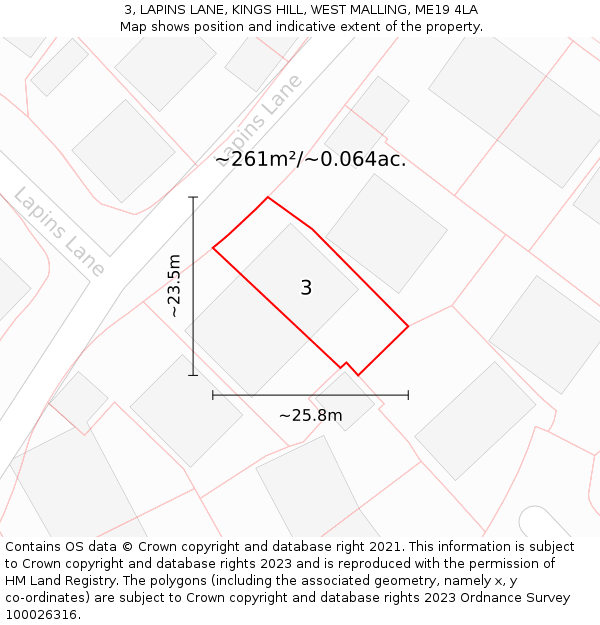 3, LAPINS LANE, KINGS HILL, WEST MALLING, ME19 4LA: Plot and title map