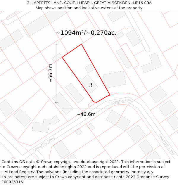 3, LAPPETTS LANE, SOUTH HEATH, GREAT MISSENDEN, HP16 0RA: Plot and title map