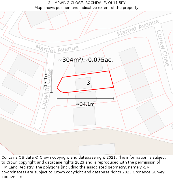 3, LAPWING CLOSE, ROCHDALE, OL11 5PY: Plot and title map