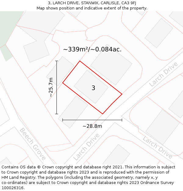 3, LARCH DRIVE, STANWIX, CARLISLE, CA3 9FJ: Plot and title map