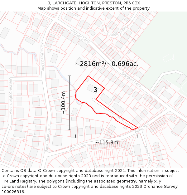 3, LARCHGATE, HOGHTON, PRESTON, PR5 0BX: Plot and title map