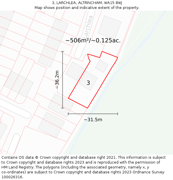 3, LARCHLEA, ALTRINCHAM, WA15 8WJ: Plot and title map