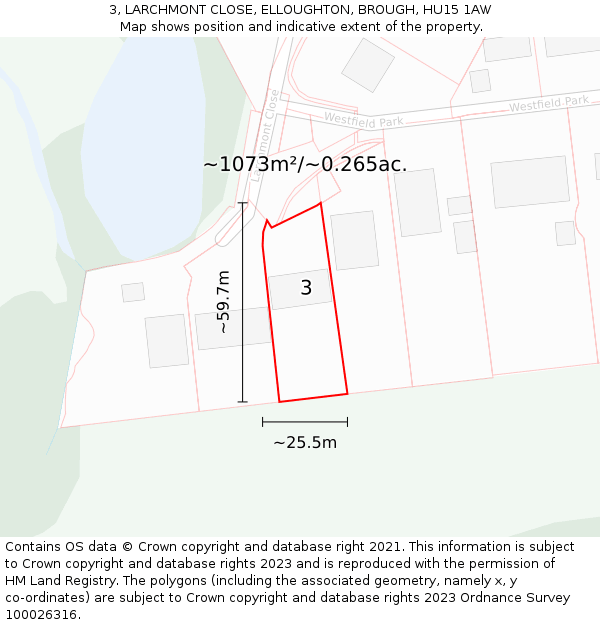 3, LARCHMONT CLOSE, ELLOUGHTON, BROUGH, HU15 1AW: Plot and title map