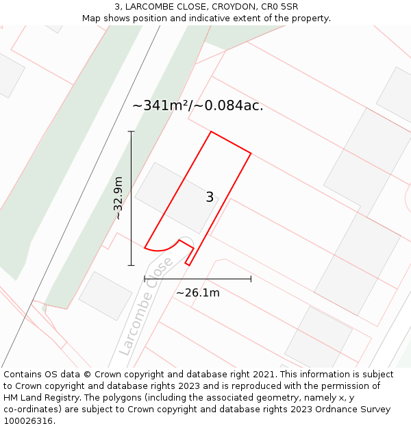 3, LARCOMBE CLOSE, CROYDON, CR0 5SR: Plot and title map