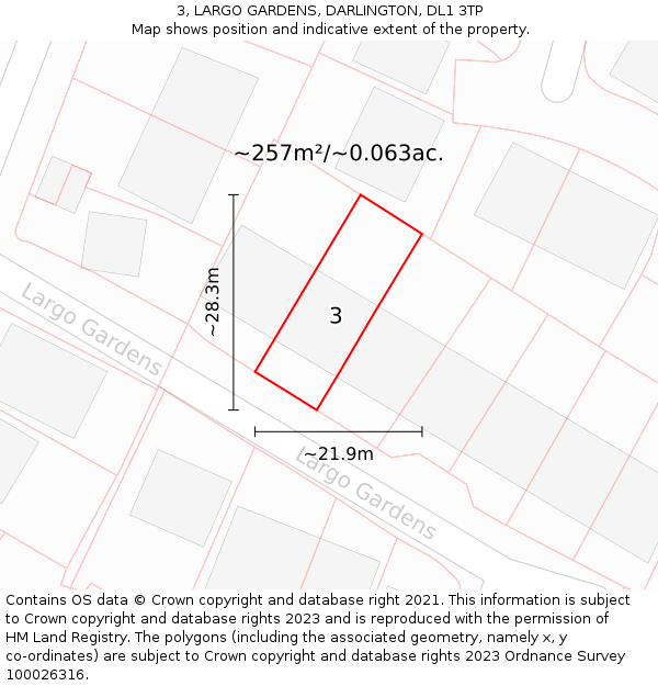 3, LARGO GARDENS, DARLINGTON, DL1 3TP: Plot and title map