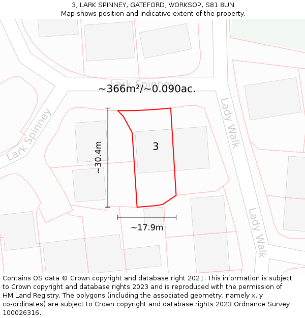 3, LARK SPINNEY, GATEFORD, WORKSOP, S81 8UN: Plot and title map