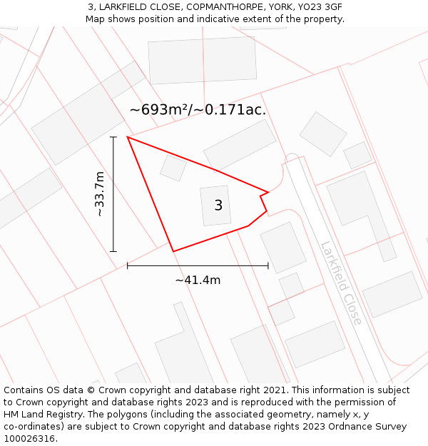 3, LARKFIELD CLOSE, COPMANTHORPE, YORK, YO23 3GF: Plot and title map