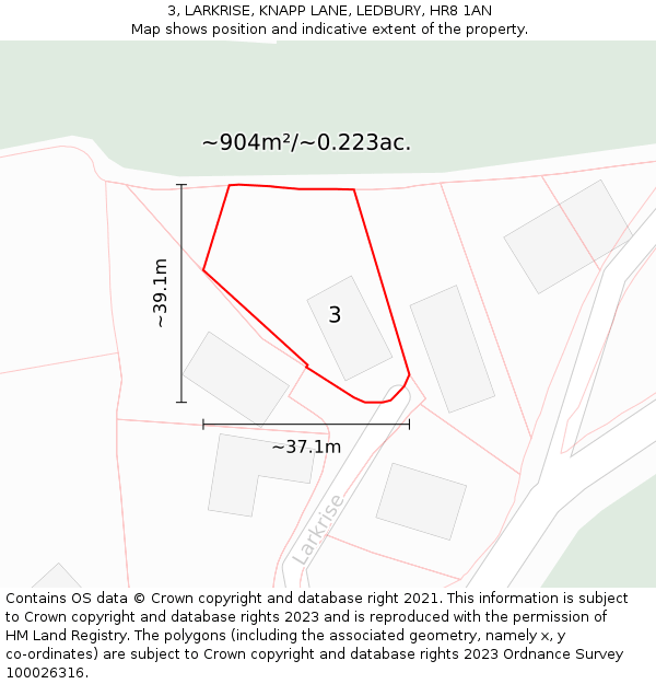 3, LARKRISE, KNAPP LANE, LEDBURY, HR8 1AN: Plot and title map