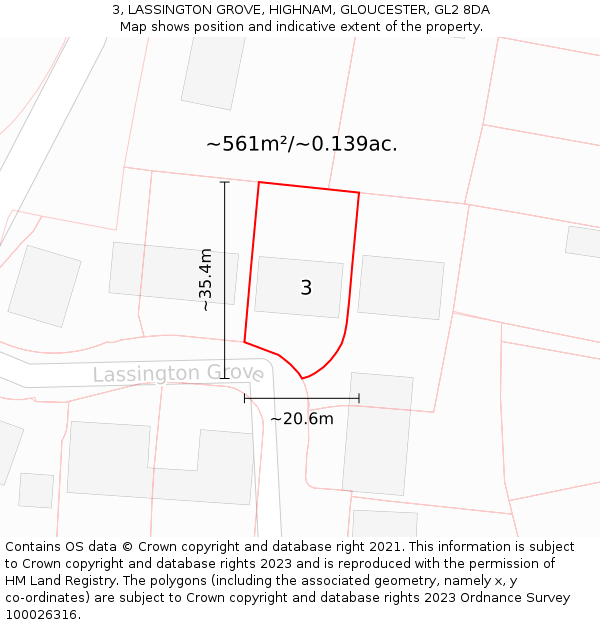 3, LASSINGTON GROVE, HIGHNAM, GLOUCESTER, GL2 8DA: Plot and title map