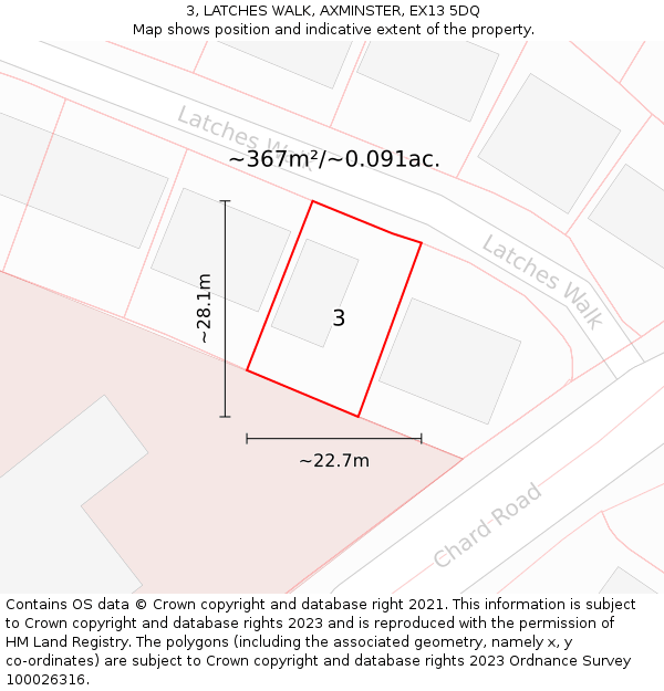 3, LATCHES WALK, AXMINSTER, EX13 5DQ: Plot and title map