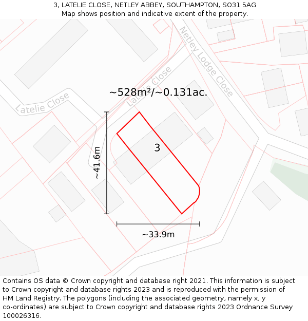 3, LATELIE CLOSE, NETLEY ABBEY, SOUTHAMPTON, SO31 5AG: Plot and title map