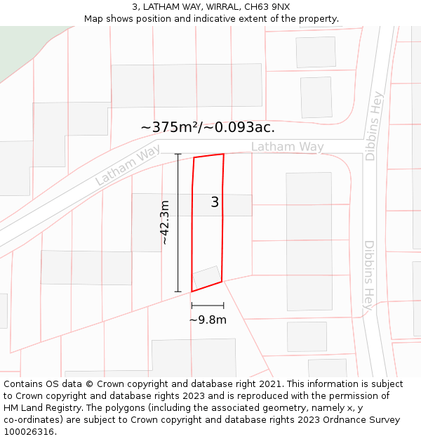 3, LATHAM WAY, WIRRAL, CH63 9NX: Plot and title map