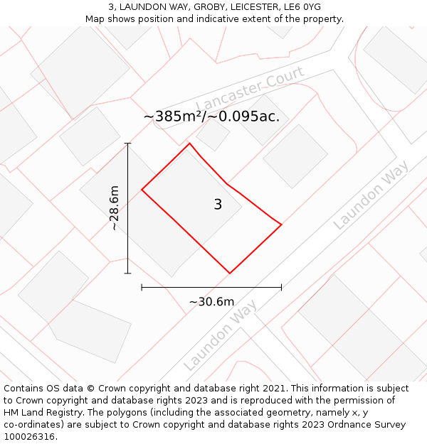 3, LAUNDON WAY, GROBY, LEICESTER, LE6 0YG: Plot and title map