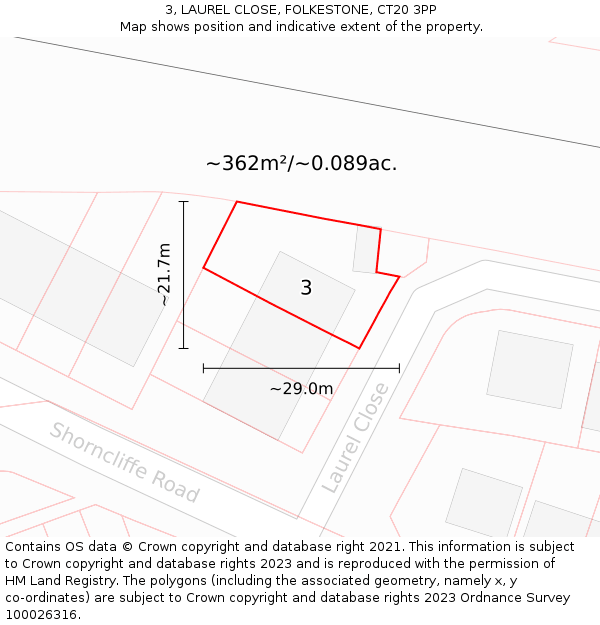 3, LAUREL CLOSE, FOLKESTONE, CT20 3PP: Plot and title map