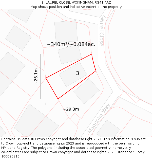 3, LAUREL CLOSE, WOKINGHAM, RG41 4AZ: Plot and title map
