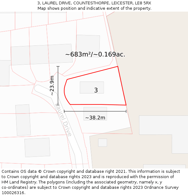 3, LAUREL DRIVE, COUNTESTHORPE, LEICESTER, LE8 5RX: Plot and title map