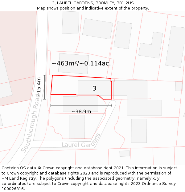 3, LAUREL GARDENS, BROMLEY, BR1 2US: Plot and title map