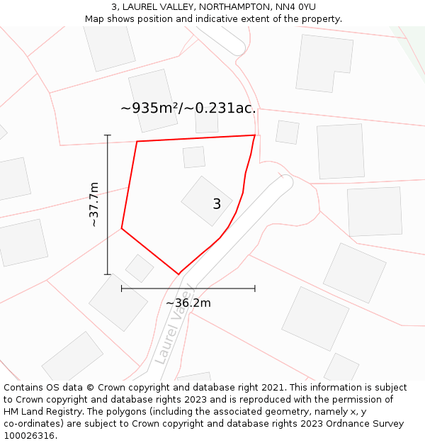 3, LAUREL VALLEY, NORTHAMPTON, NN4 0YU: Plot and title map