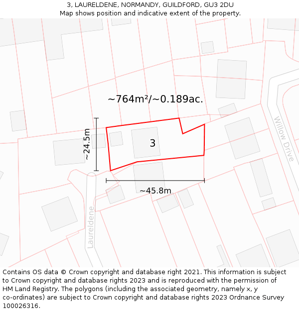 3, LAURELDENE, NORMANDY, GUILDFORD, GU3 2DU: Plot and title map