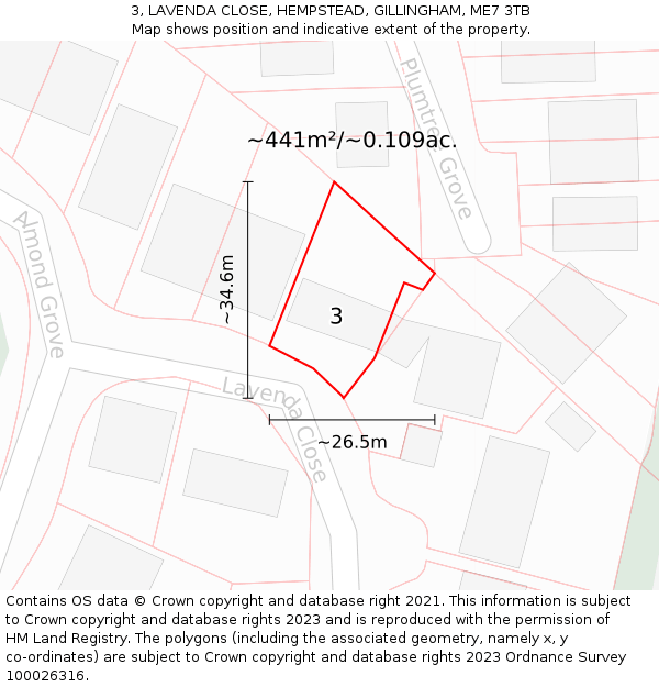 3, LAVENDA CLOSE, HEMPSTEAD, GILLINGHAM, ME7 3TB: Plot and title map