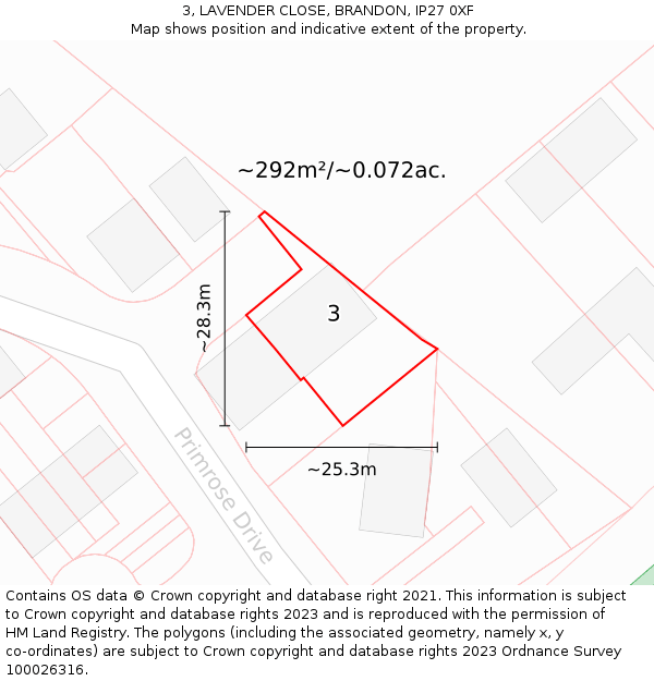 3, LAVENDER CLOSE, BRANDON, IP27 0XF: Plot and title map