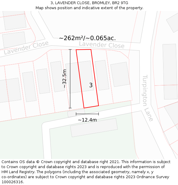 3, LAVENDER CLOSE, BROMLEY, BR2 9TG: Plot and title map