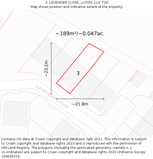 3, LAVENDER CLOSE, LUTON, LU2 7GD: Plot and title map