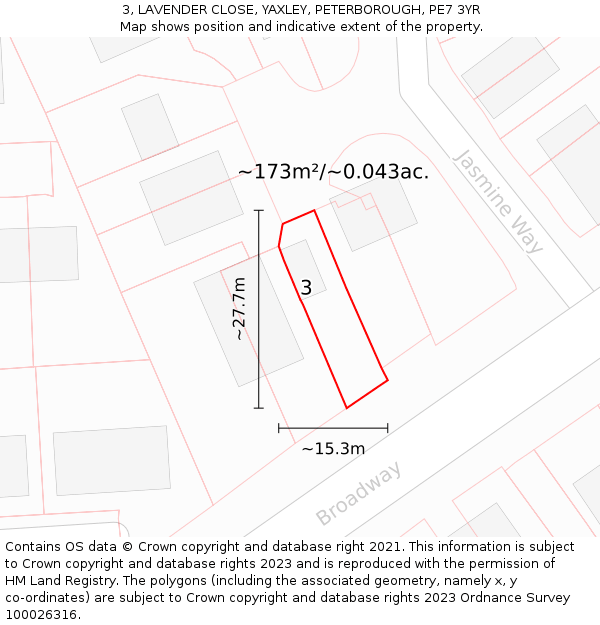 3, LAVENDER CLOSE, YAXLEY, PETERBOROUGH, PE7 3YR: Plot and title map