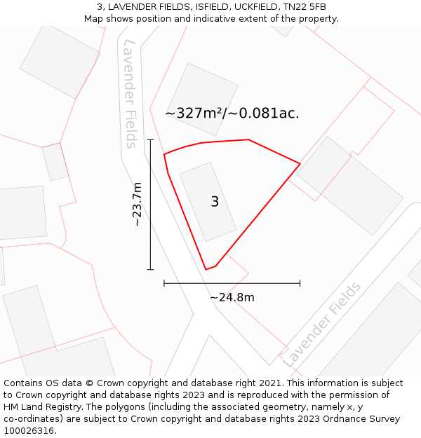 3, LAVENDER FIELDS, ISFIELD, UCKFIELD, TN22 5FB: Plot and title map