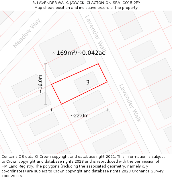 3, LAVENDER WALK, JAYWICK, CLACTON-ON-SEA, CO15 2EY: Plot and title map