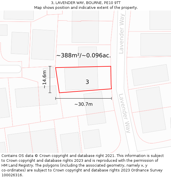 3, LAVENDER WAY, BOURNE, PE10 9TT: Plot and title map