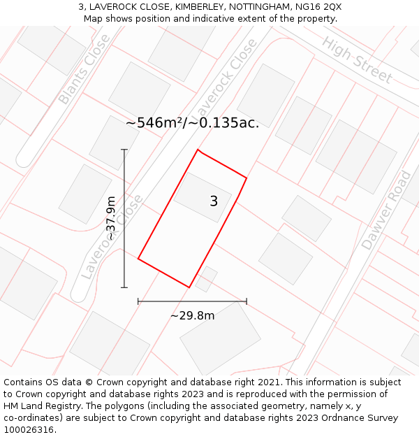 3, LAVEROCK CLOSE, KIMBERLEY, NOTTINGHAM, NG16 2QX: Plot and title map