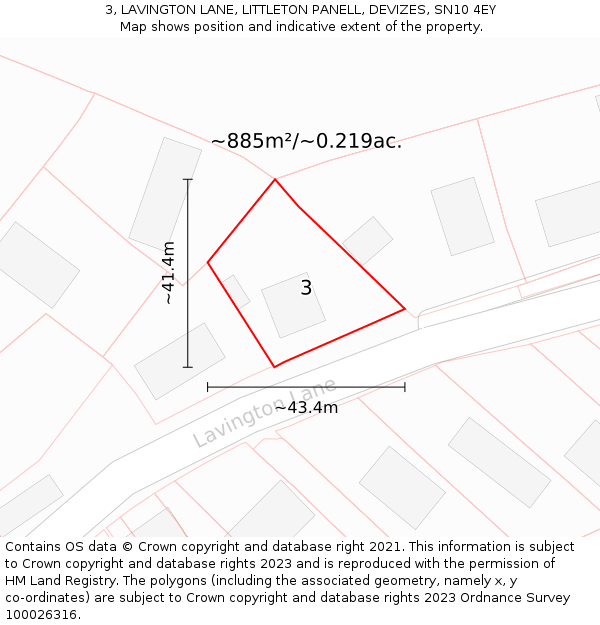 3, LAVINGTON LANE, LITTLETON PANELL, DEVIZES, SN10 4EY: Plot and title map