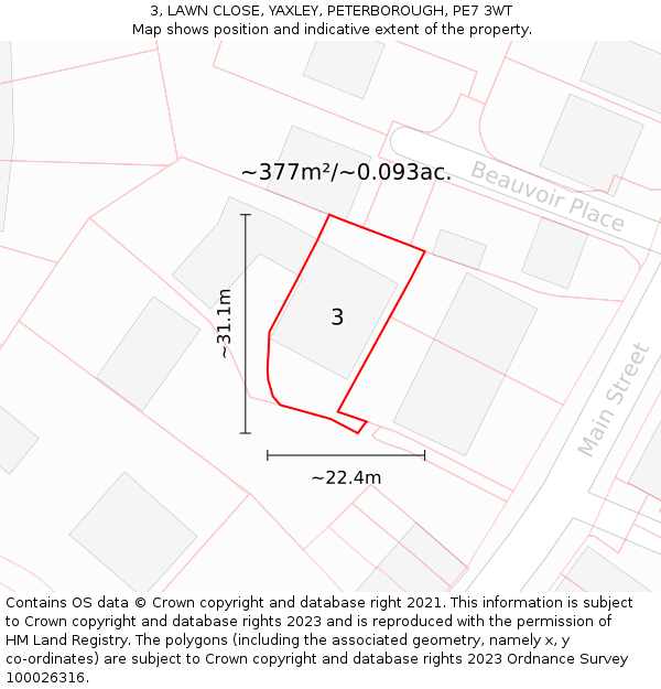 3, LAWN CLOSE, YAXLEY, PETERBOROUGH, PE7 3WT: Plot and title map