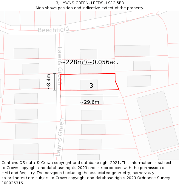 3, LAWNS GREEN, LEEDS, LS12 5RR: Plot and title map