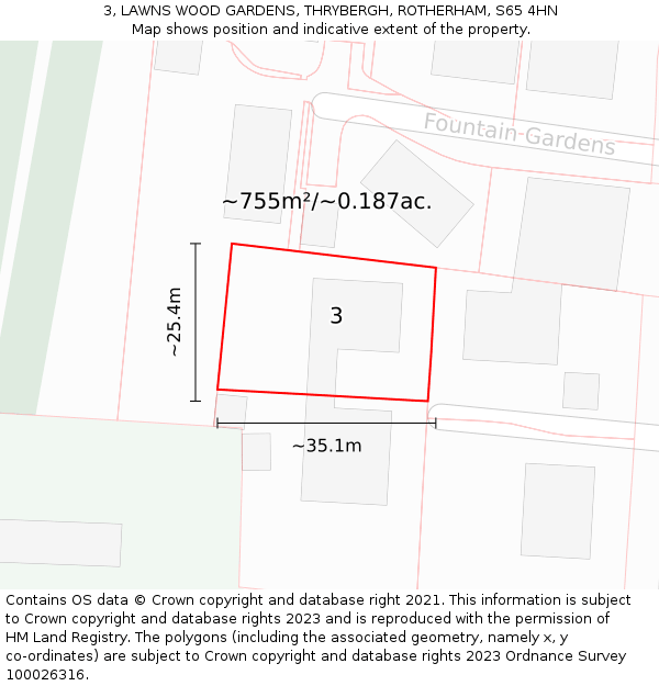 3, LAWNS WOOD GARDENS, THRYBERGH, ROTHERHAM, S65 4HN: Plot and title map