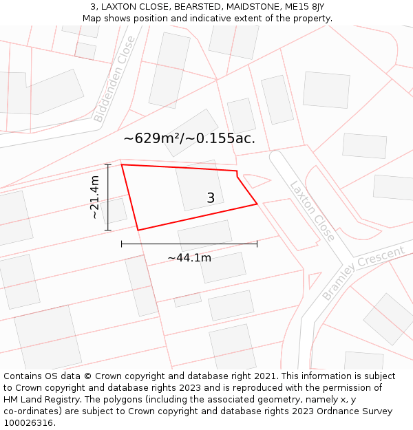 3, LAXTON CLOSE, BEARSTED, MAIDSTONE, ME15 8JY: Plot and title map